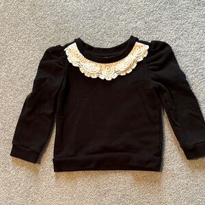 Janie and Jack Black Sweater with Cream Lace Collar